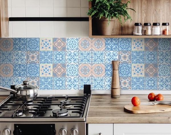 6" x 6" Ocean Blue Mosaic Peel and Stick Removable Tiles - Image 4