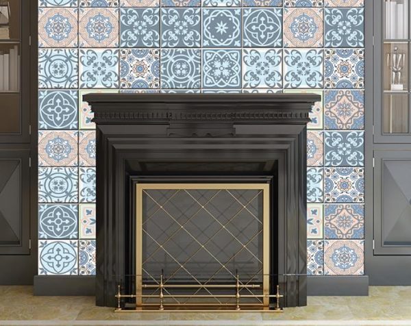 5" x 5" Baby Blue and Peach Mosaic Peel and Stick Removable Tiles - Image 3