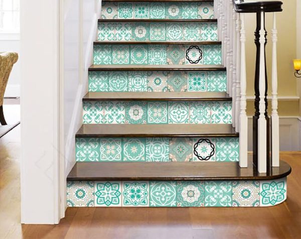 4" x 4" Aquamarine Mosaic Peel and Stick Removable Tiles - Image 2