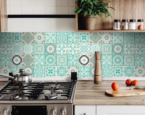 4" x 4" Aquamarine Mosaic Peel and Stick Removable Tiles - Image 5