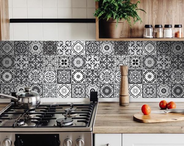 6" x 6" Shades of Black Mosaic Peel and Stick Removable Tiles - Image 5