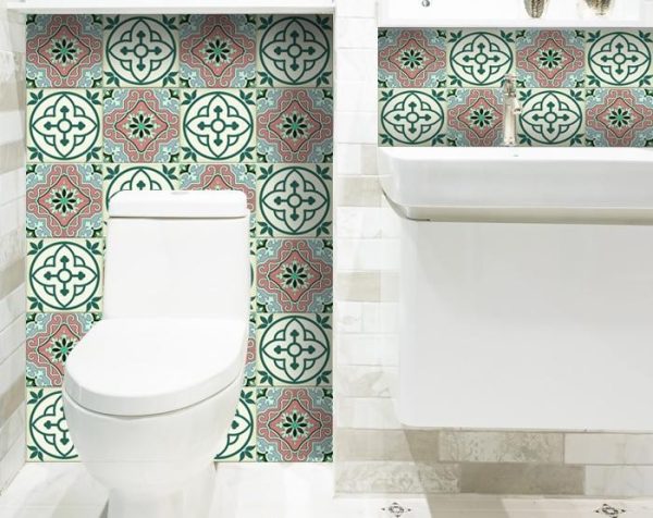 8" x 8" Vintage Green and Taupe Mosaic Peel and Stick Removable Tiles - Image 2