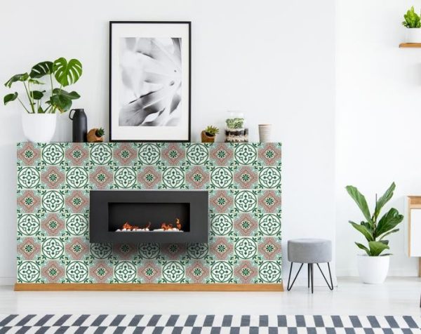 8" x 8" Vintage Green and Taupe Mosaic Peel and Stick Removable Tiles - Image 3