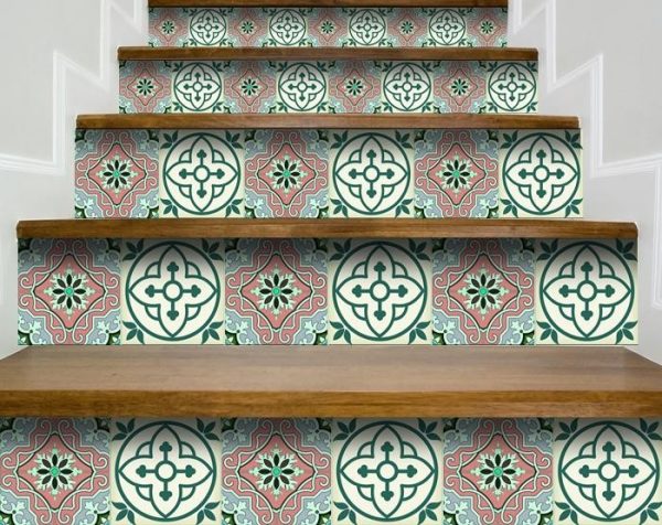 8" x 8" Vintage Green and Taupe Mosaic Peel and Stick Removable Tiles - Image 5