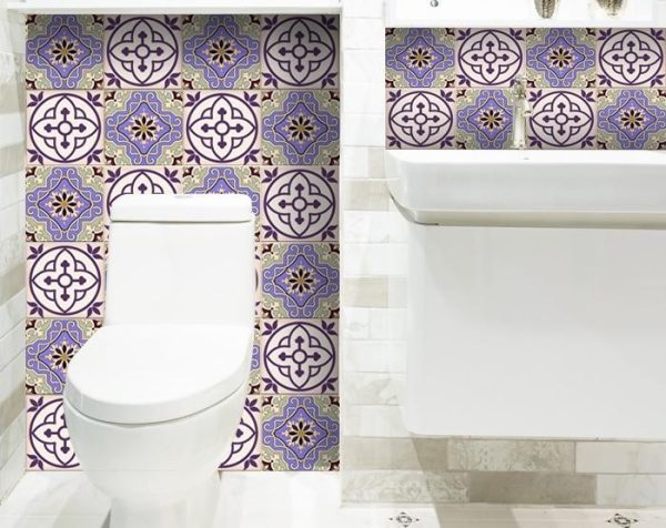 7" x 7" Vintage Purple and Taupe Mosaic Peel and Stick Removable Tiles - Image 2