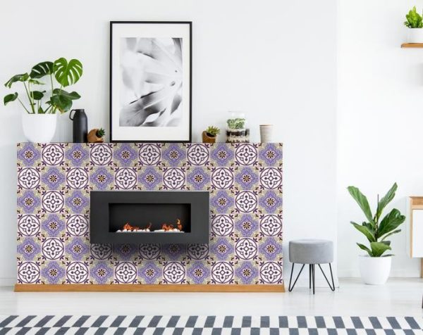 7" x 7" Vintage Purple and Taupe Mosaic Peel and Stick Removable Tiles - Image 3