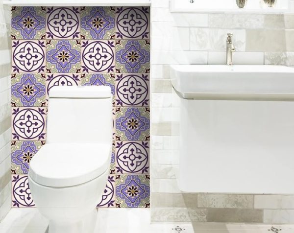 7" x 7" Vintage Purple and Taupe Mosaic Peel and Stick Removable Tiles - Image 4