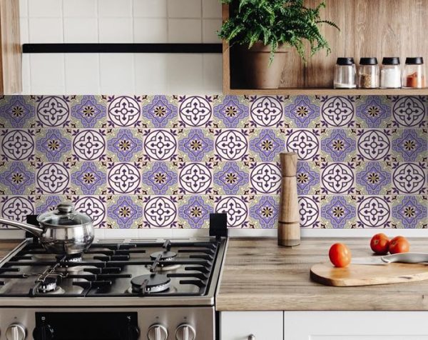 7" x 7" Vintage Purple and Taupe Mosaic Peel and Stick Removable Tiles - Image 5