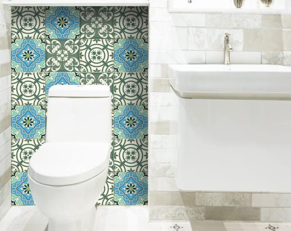 4" x 4" Sage and Aqua Floral Peel and Stick Removable Tiles - Image 2