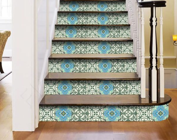 4" x 4" Sage and Aqua Floral Peel and Stick Removable Tiles - Image 3