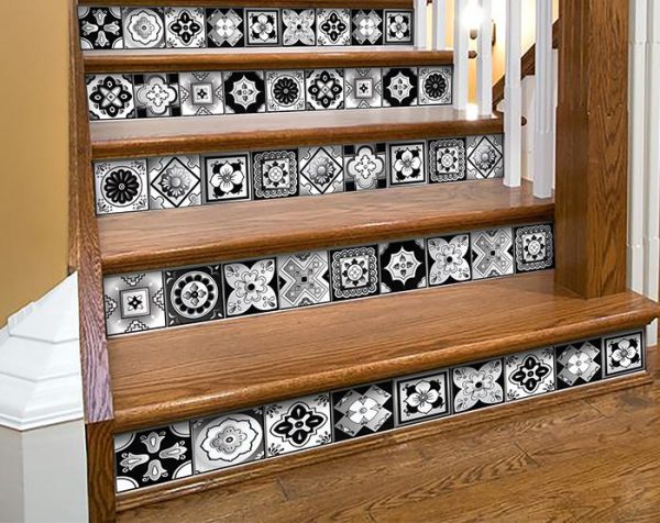 7" x 7" Black White and Gray Mosaic Peel and Stick Removable Tiles - Image 2