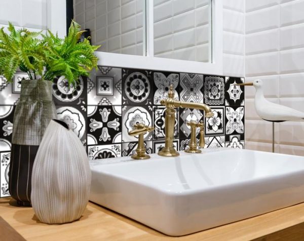 7" x 7" Black White and Gray Mosaic Peel and Stick Removable Tiles - Image 3