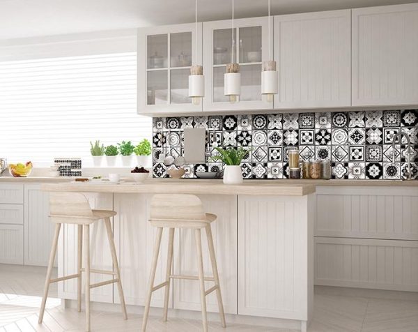 7" x 7" Black White and Gray Mosaic Peel and Stick Removable Tiles - Image 5