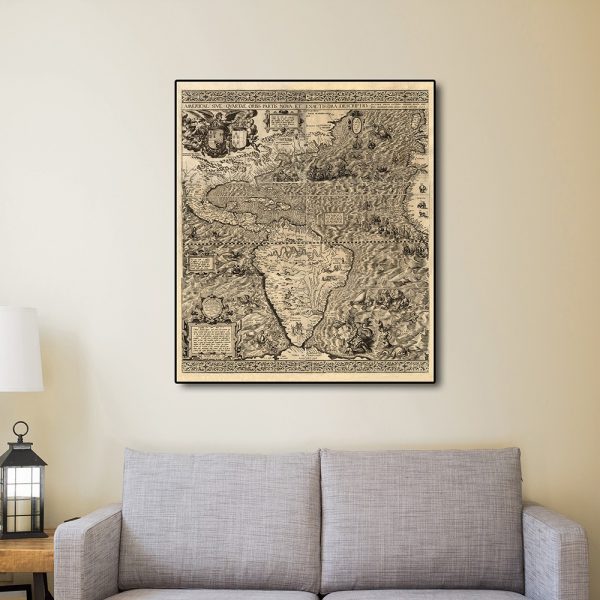 20" x 24" Vintage 1562 Map of Early Americas Wall Art - Image 4