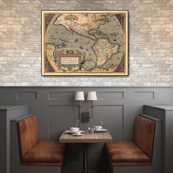 24" x 32" Vintage 1598 Map of the Americas Wall Art - Image 3
