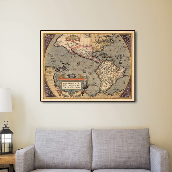 24" x 32" Vintage 1598 Map of the Americas Wall Art - Image 4
