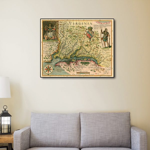 24" x 32" Map of Virginia c1627 Vintage  Poster Wall Art - Image 3