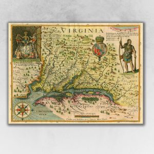 20" x 28" Map of Virginia c1627 Vintage  Poster Wall Art