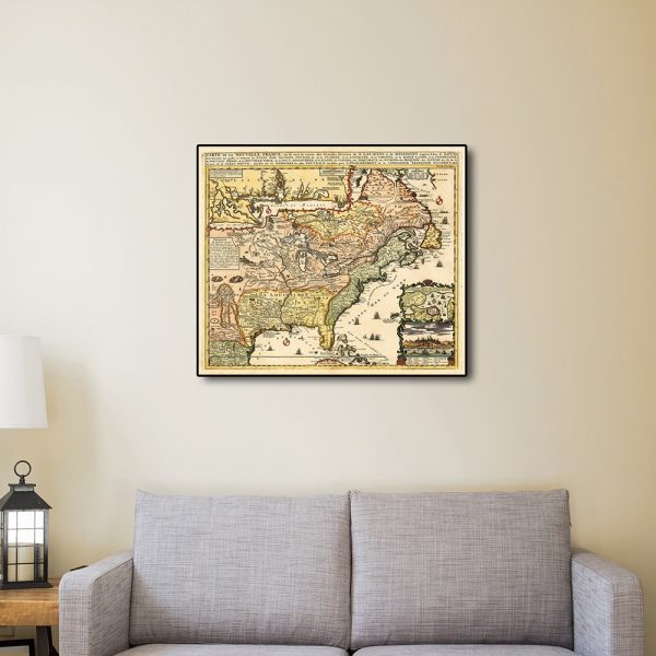 16" x 20" Vintage 1718 Map of New France - Image 3
