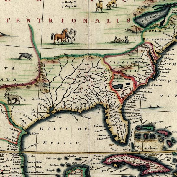 24" x 28" Vintage 1652 Map of Early North America Wall Art - Image 2