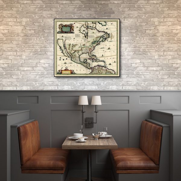 24" x 28" Vintage 1652 Map of Early North America Wall Art - Image 3