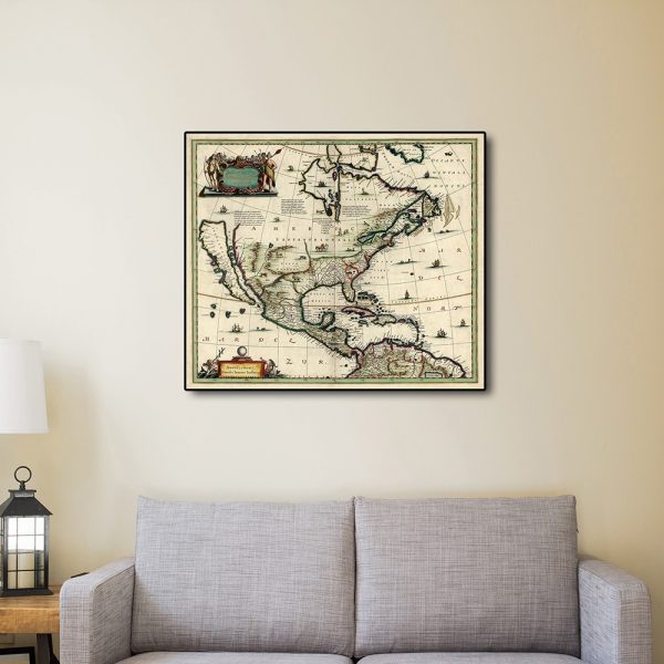 24" x 28" Vintage 1652 Map of Early North America Wall Art - Image 4