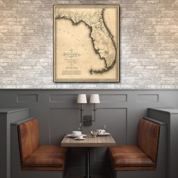 24" x 28" c1823 Early Map Of Florida  Vintage  Poster Wall Art - Image 3