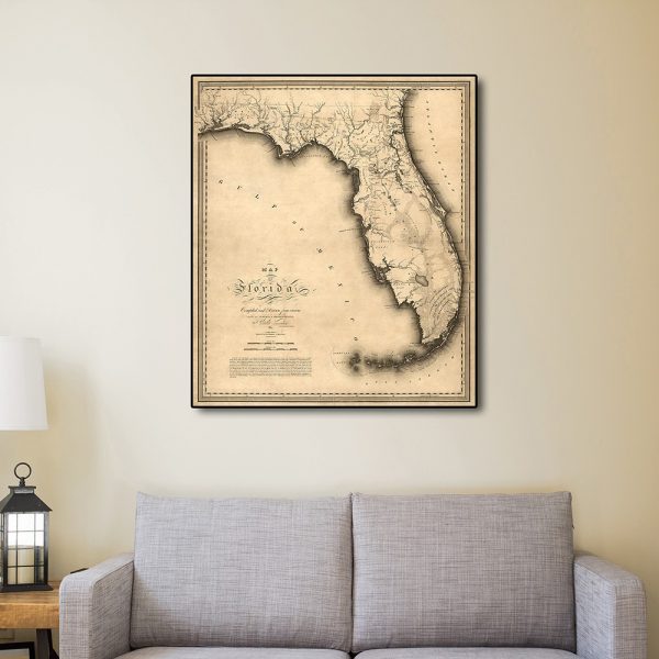 24" x 28" c1823 Early Map Of Florida  Vintage  Poster Wall Art - Image 4