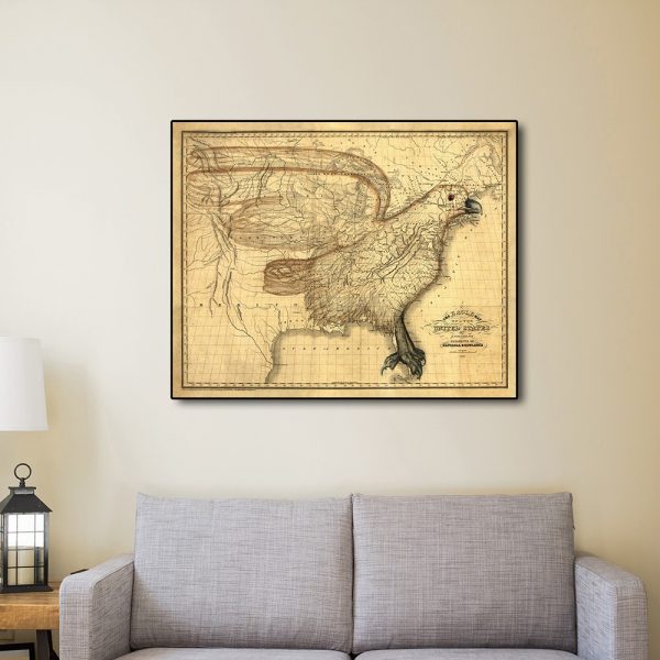 24" x 30" Eagle Map of America c1833 Vintage  Poster Wall Art - Image 4