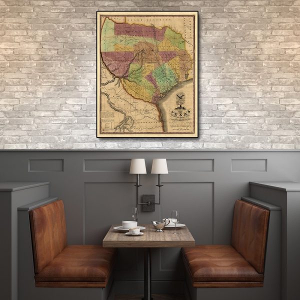 20" x 24" Texas and Surroundings c1837 Vintage Map Poster Wall Art - Image 2