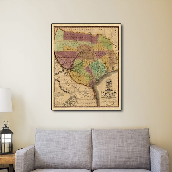 20" x 24" Texas and Surroundings c1837 Vintage Map Poster Wall Art - Image 3