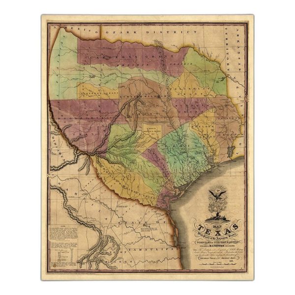 20" x 24" Texas and Surroundings c1837 Vintage Map Poster Wall Art - Image 5