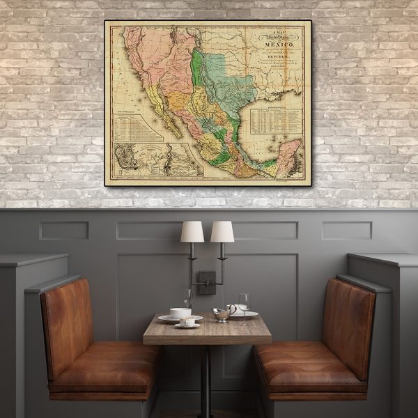 16" x 20" Vintage 1846 Map of Mexico Wall Art - Image 2