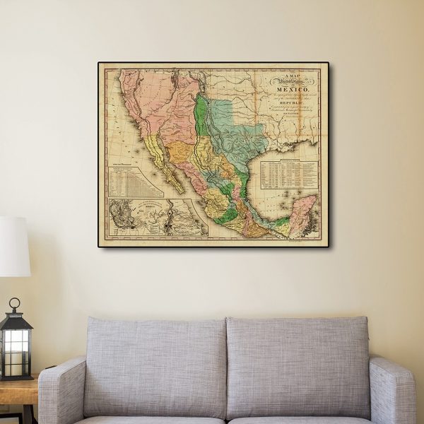 16" x 20" Vintage 1846 Map of Mexico Wall Art - Image 3