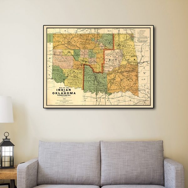 24" x 32" Map of Indian and Oklahoma Territories Vintage Poster Wall Art - Image 2