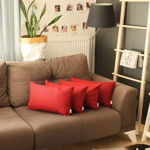 Set of 4 Red Jacquard Lumbar Pillow Covers