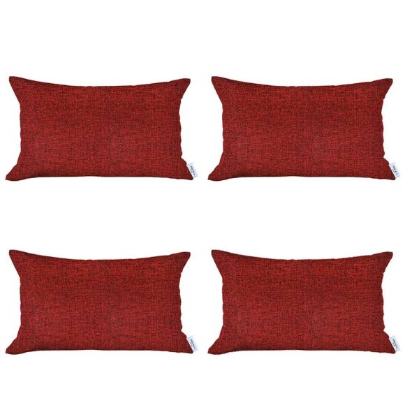 Set of 4 Red Jacquard Lumbar Pillow Covers - Image 2