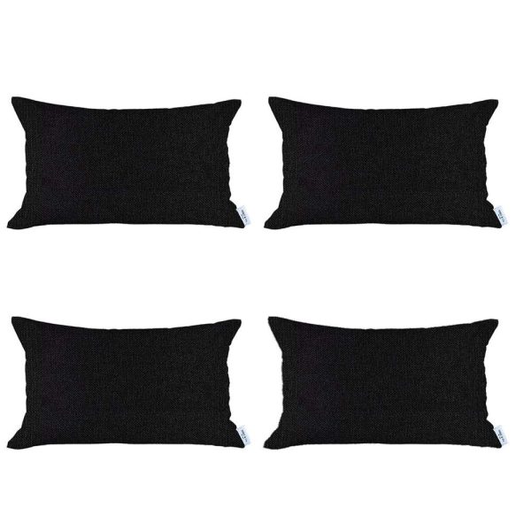 Set of 4 Black Jacquard Lumbar Pillow Covers - Image 2