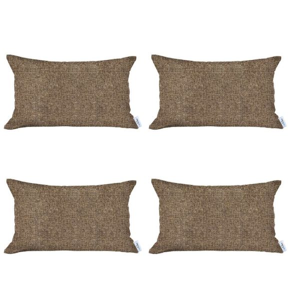 Set of 4 Tan Jacquard Lumbar Pillow Covers - Image 2