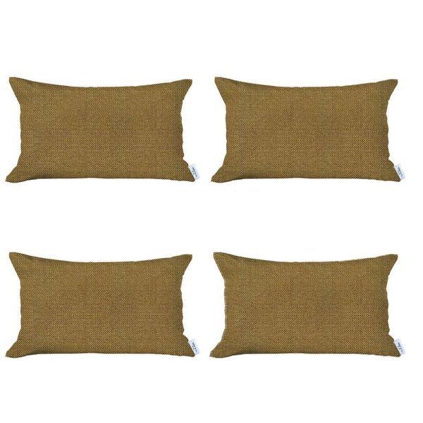 Set of 4 Yellow Jacquard Lumbar Pillow Covers - Image 2