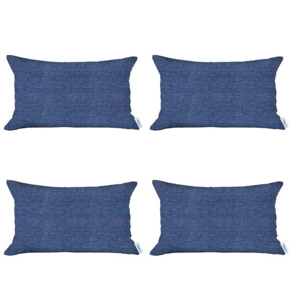 Set of 4 Blue Jacquard Lumbar Pillow Covers - Image 2