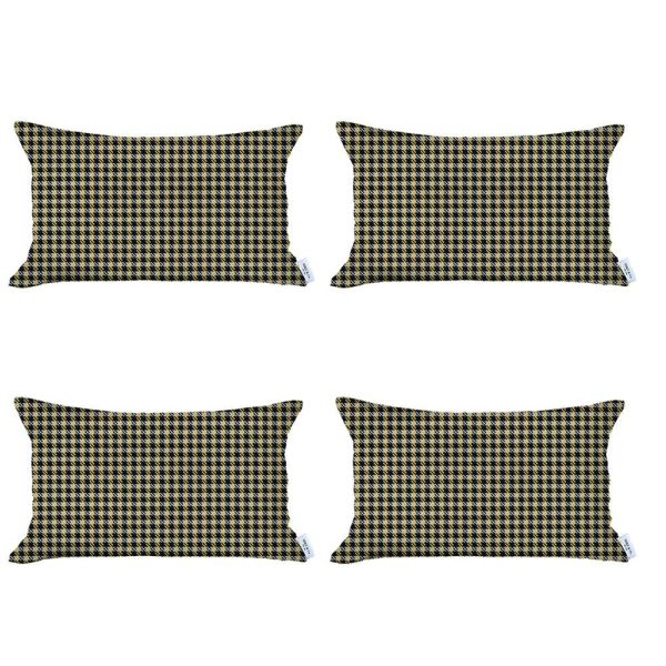 Set of 4 Yellow Houndstooth Lumbar Pillow Covers - Image 2