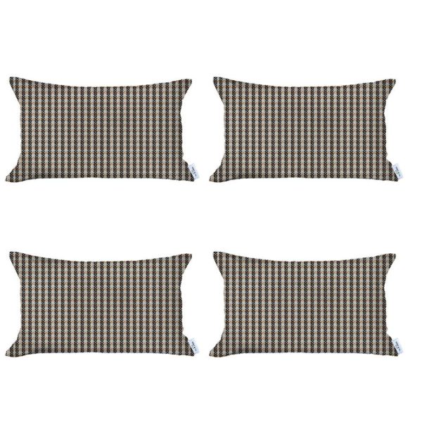 Set of 4 Peach Houndstooth Lumbar Pillow Covers - Image 2