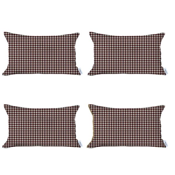 Set of 4 Red Houndstooth Lumbar Pillow Covers - Image 2