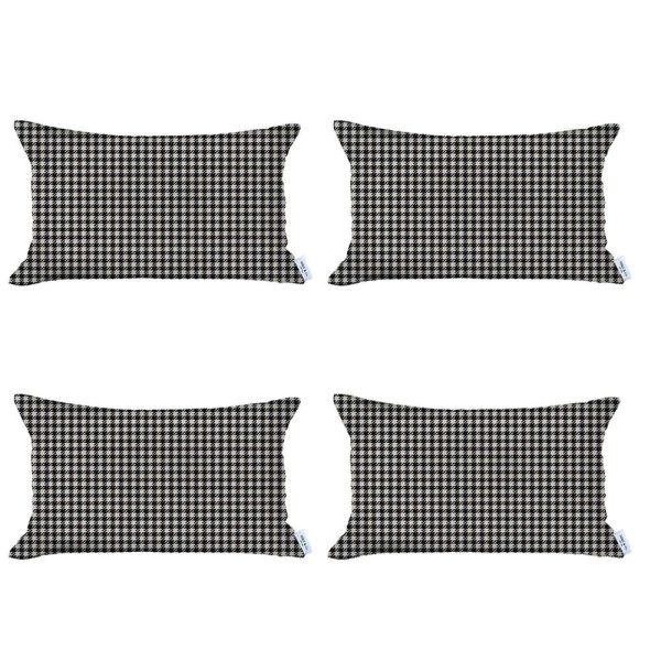 Set of 4 Cream Houndstooth Lumbar Pillow Covers - Image 2