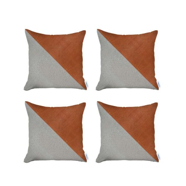 Set of 4 White and Faux Leather Lumbar Pillow Covers - Image 2