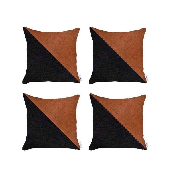 Set of 4 Black and Faux Leather Lumbar Pillow Covers - Image 2
