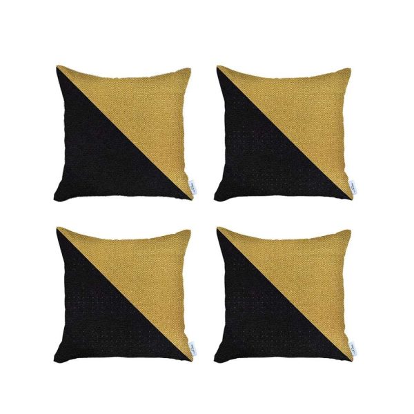 Set of 4 Black and Yellow Diagonal Pillow Covers - Image 2