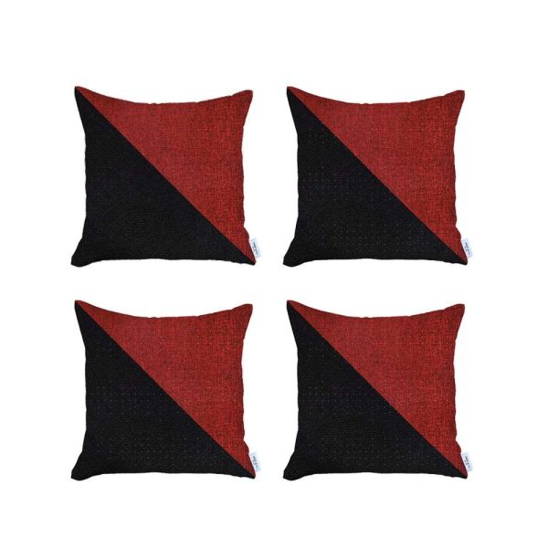 Set of 4 Black and Red Diagonal Pillow Covers - Image 2