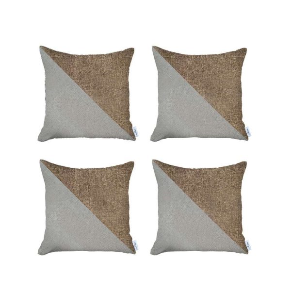 Set of 4 White and Tan Diagonal Pillow Covers - Image 2